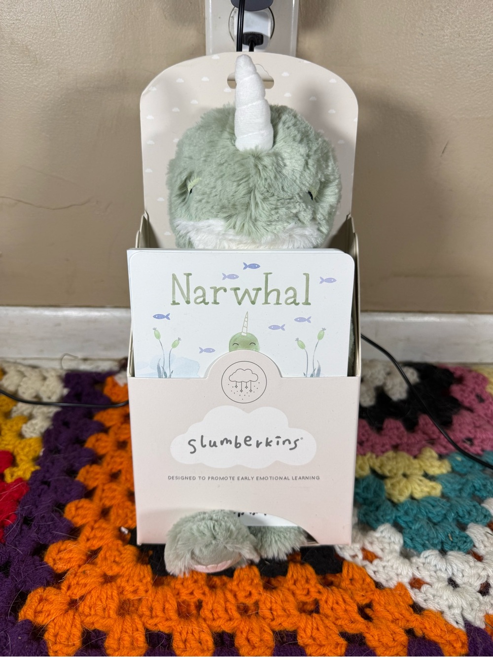 Slumberkins Sage Green Narwhal Plush & Board Book Set